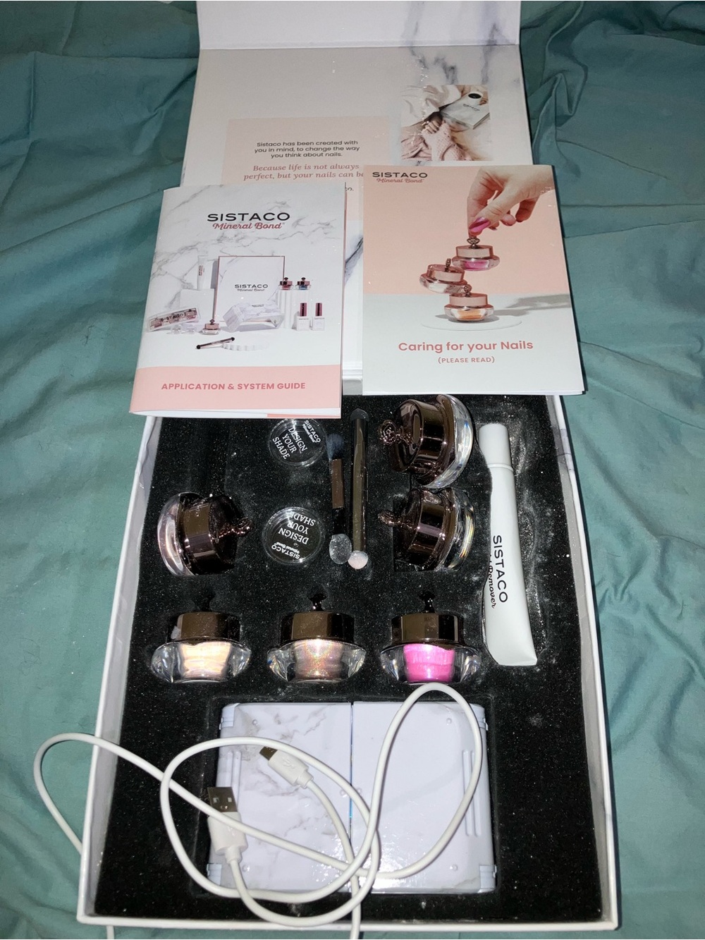 Sistaco nail powder mineral bond manicure polish set with 6 colors and LED lamp